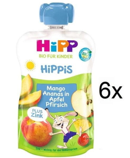 HiPP BIO Jablko-Broskev-Mango-Ananas + zinok od uk. 1. roku, 6 x 100 g